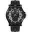 Montre Police noire cuir avec crâne sur cadran, quartz, boîtier acier inox noir, verre minéral, 47 mm, 5 ATM
