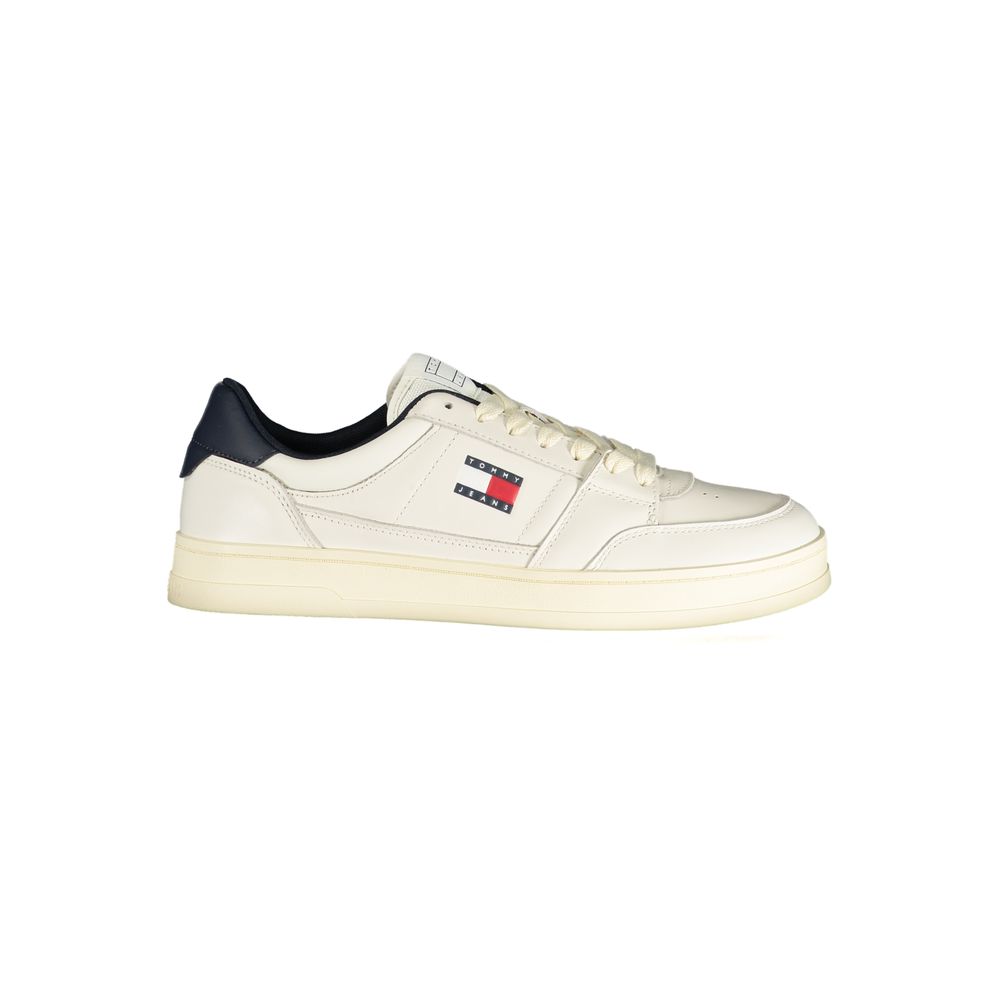 Tommy Hilfiger Baskets Cuir Blanc, Accents Bleus, Semelle Amovible