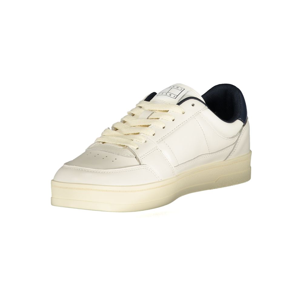 Tommy Hilfiger Baskets Cuir Blanc, Accents Bleus, Semelle Amovible