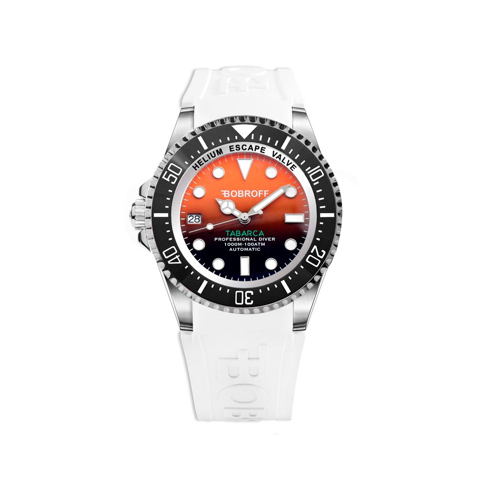 Bobroff Montre Sport Automatique, Caoutchouc Blanc, Étanche 100ATM