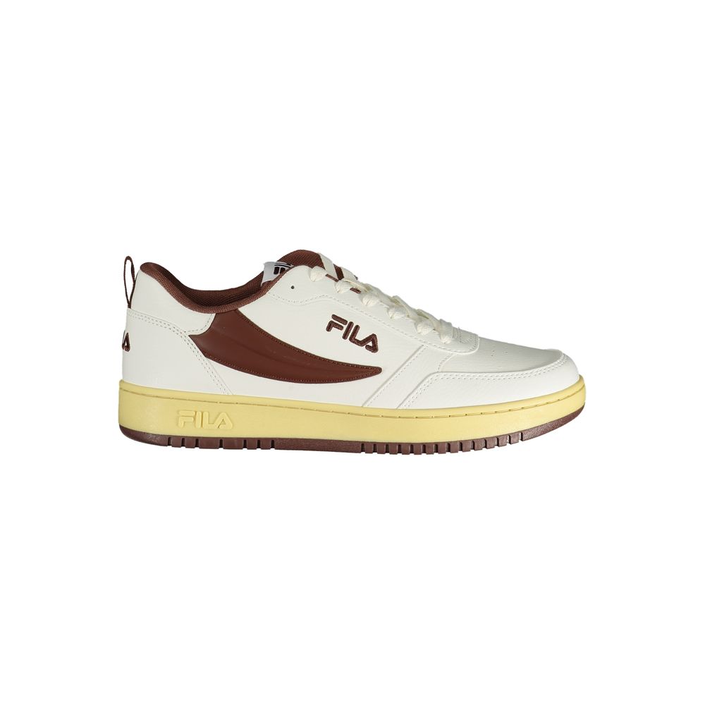 Fila Baskets Blanches, Détails Marron, Logo Brodé