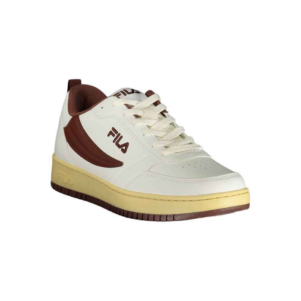 Fila Baskets Blanches, Détails Marron, Logo Brodé