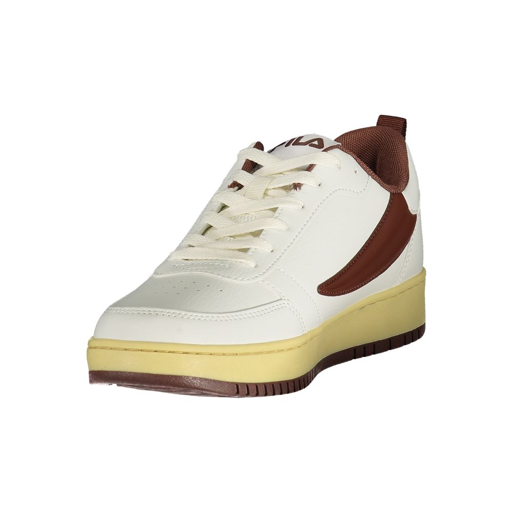 Fila Baskets Blanches, Détails Marron, Logo Brodé