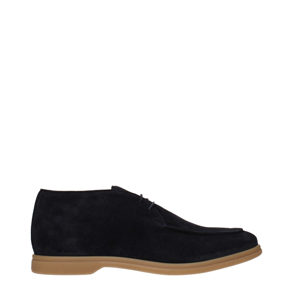 Eleventy Chaussures-Bottes Cuir Bleu, Lacets, Style Oxford