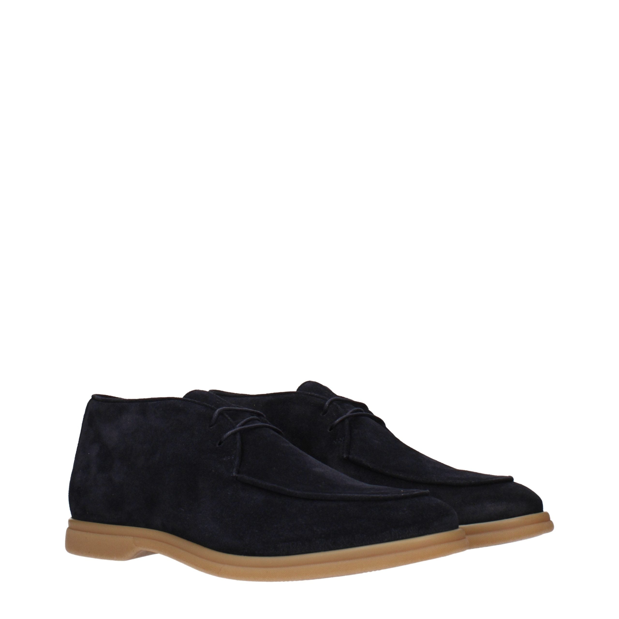 Eleventy Chaussures-Bottes Cuir Bleu, Lacets, Style Oxford