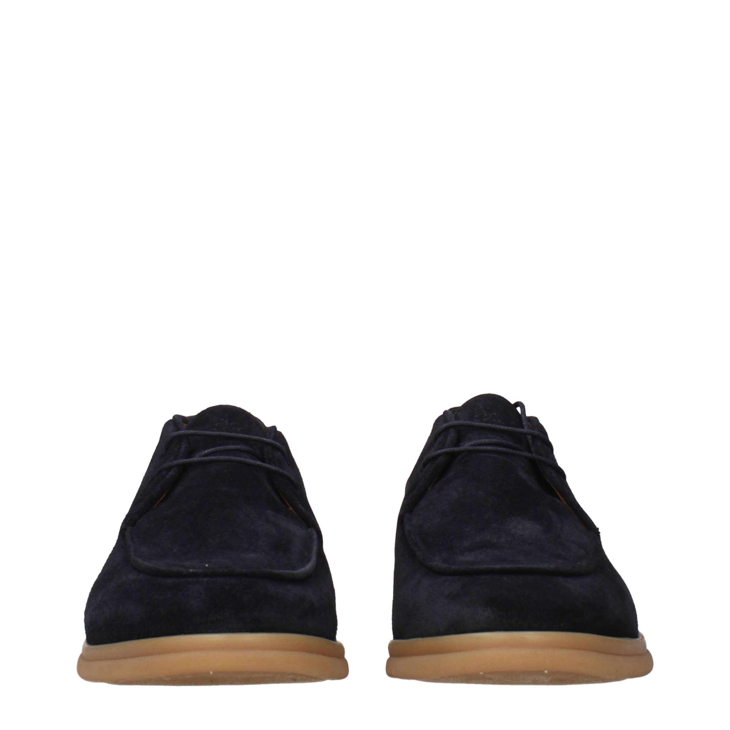 Eleventy Chaussures-Bottes Cuir Bleu, Lacets, Style Oxford