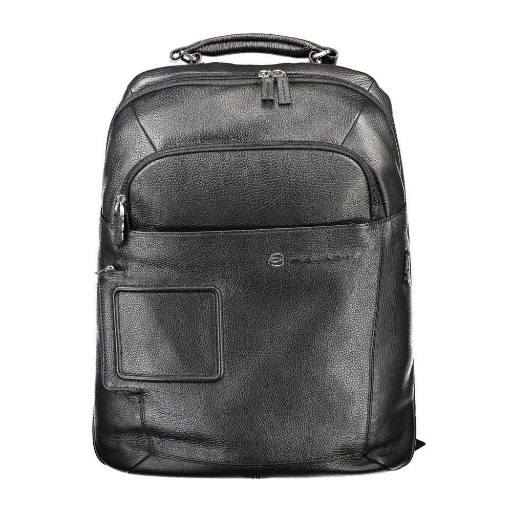 Piquadro Sac à dos cuir noir, compartiment laptop, sangles ajustables