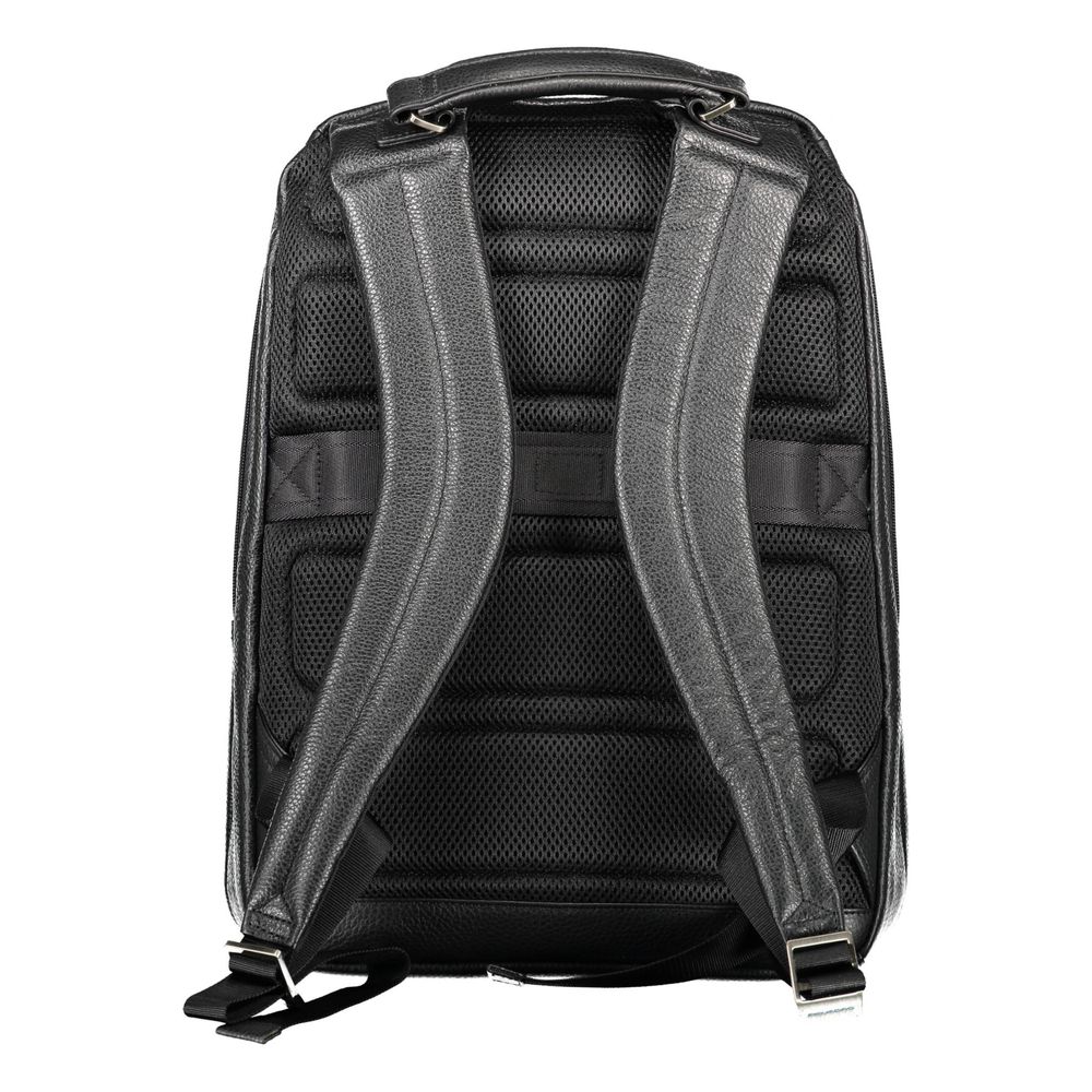 Piquadro Sac à dos cuir noir, compartiment laptop, sangles ajustables