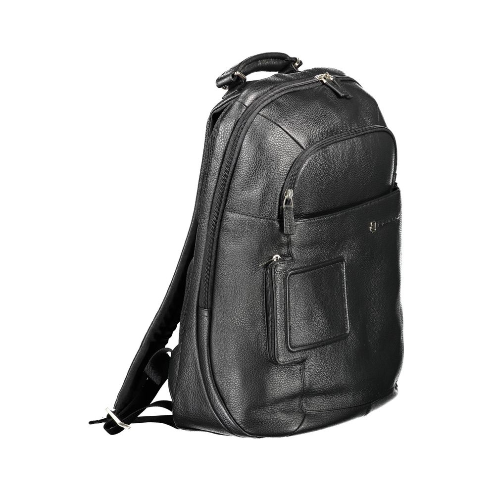 Piquadro Sac à dos cuir noir, compartiment laptop, sangles ajustables