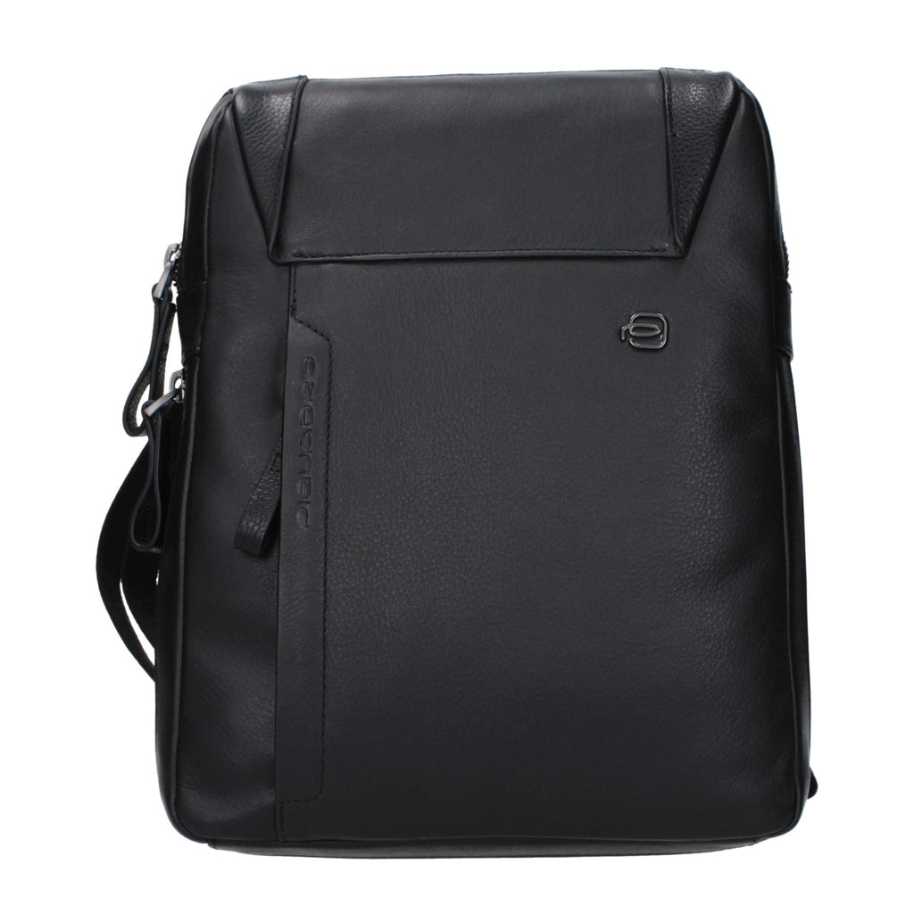 Piquadro Sacoche bandoulière Cuir noir, Logo avant, Effet vintage