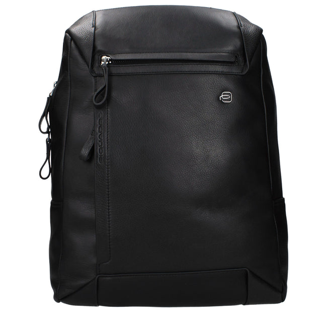Piquadro Sac à dos cuir noir, logo frontal, compartiment PC/iPad - Piquadro | Hollys Men