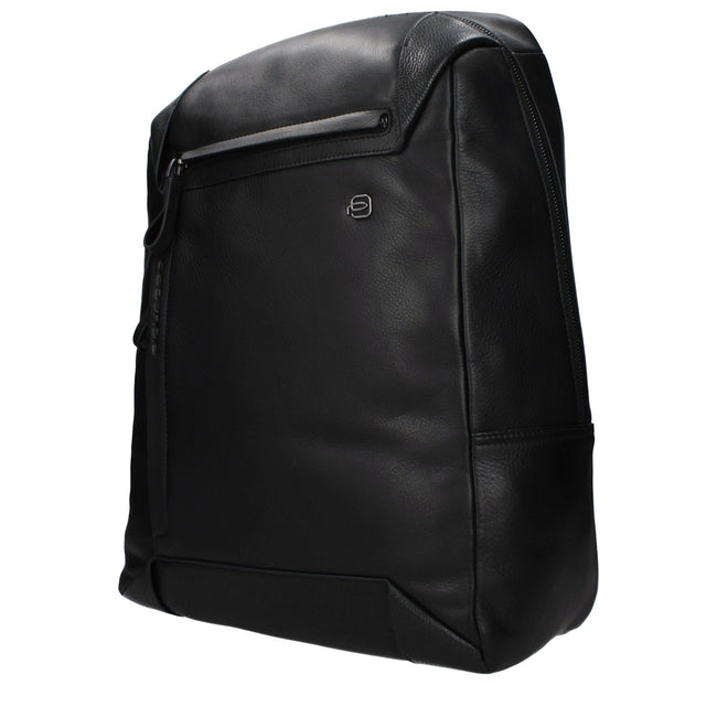 Piquadro Sac à dos cuir noir, logo frontal, compartiment PC/iPad - Piquadro | Hollys Men