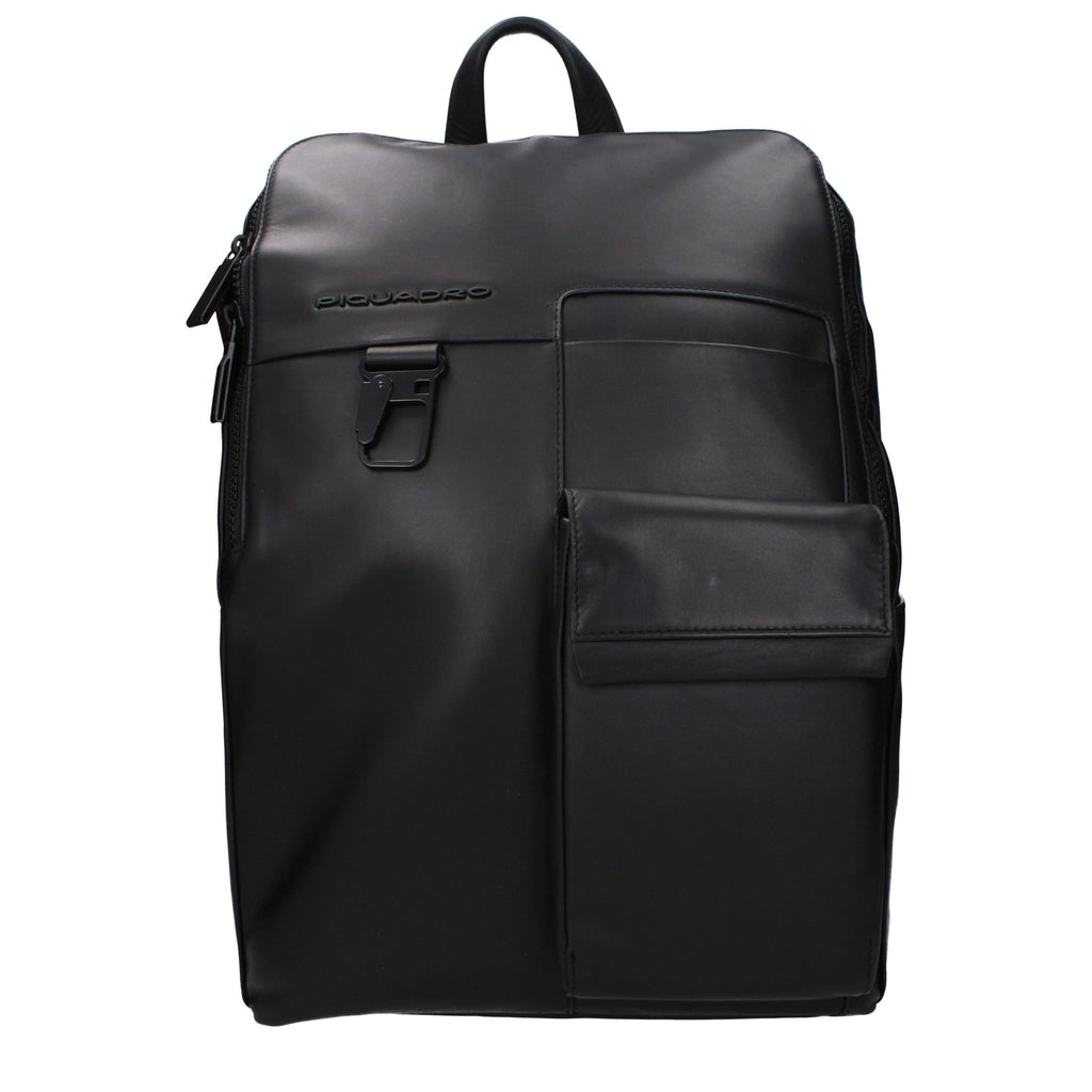 Piquadro Sac à dos cuir noir, compartiment PC, bretelles ajustables