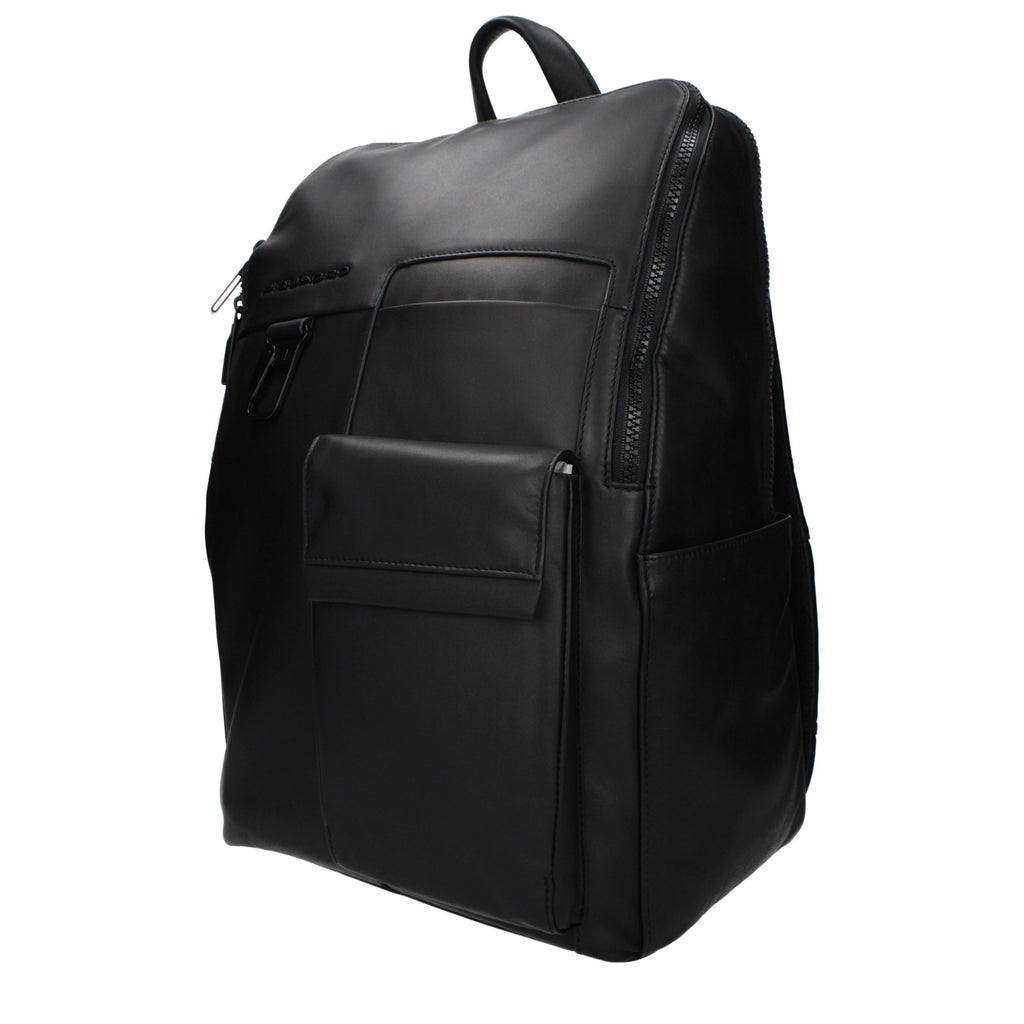 Piquadro Sac à dos cuir noir, compartiment PC, bretelles ajustables