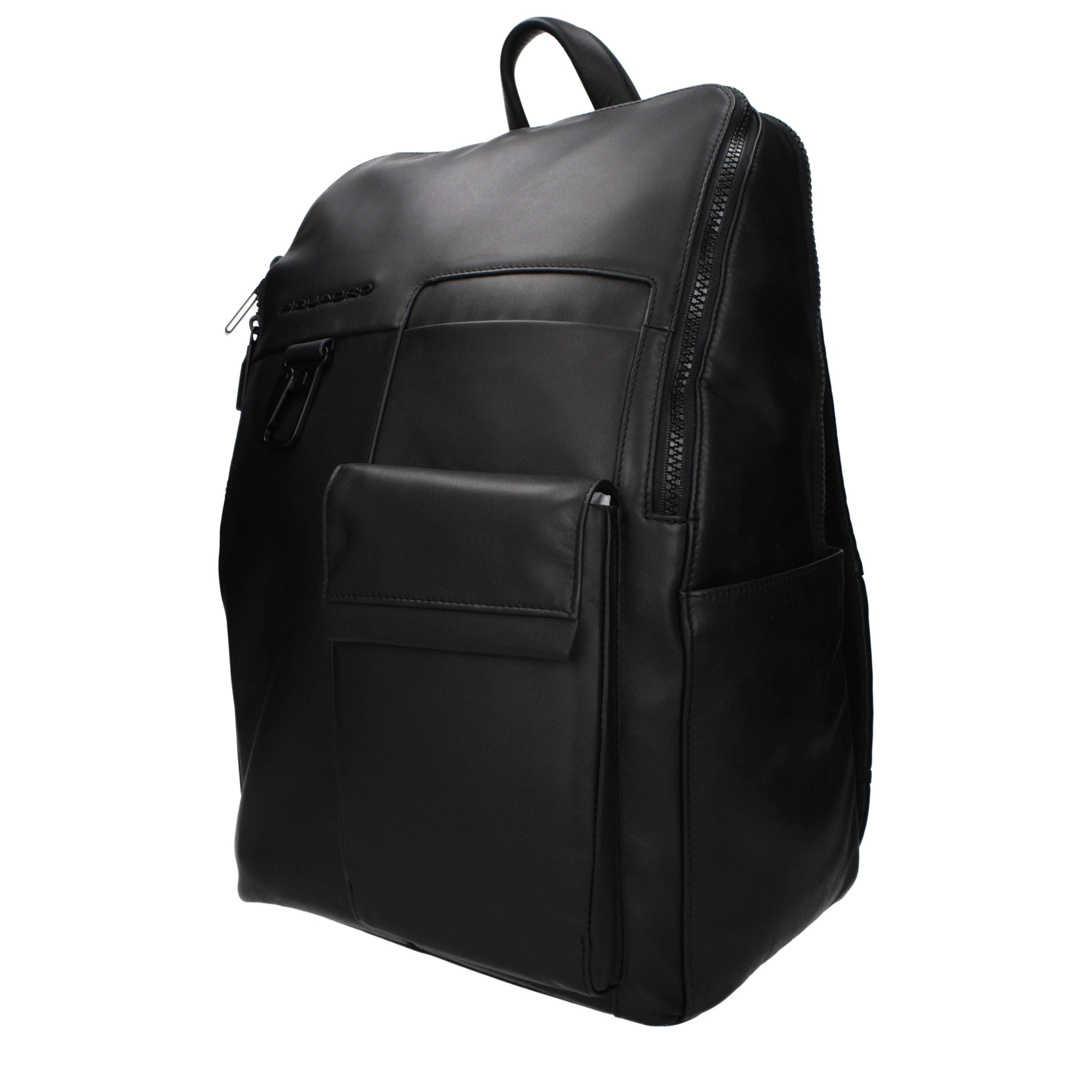 Piquadro Sac à dos cuir noir, compartiment PC, bretelles ajustables