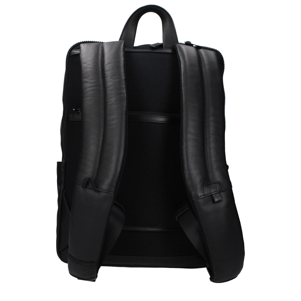 Piquadro Sac à dos cuir noir, compartiment PC, bretelles ajustables