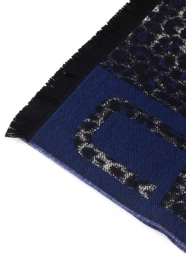 Cavalli Class Men's Blue Premium Wool Scarf with Animal Print - CA-22213 Main Image