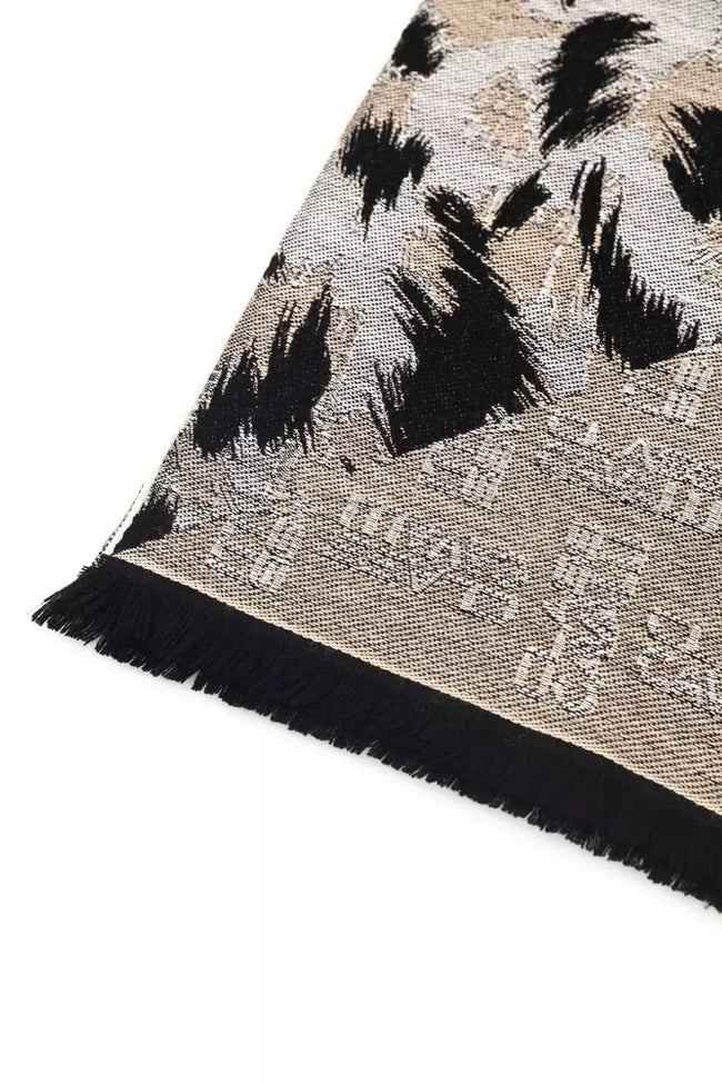 Cavalli Class Men's Beige Wool Scarf with Luxurious Fantasy Animal Print Main Image