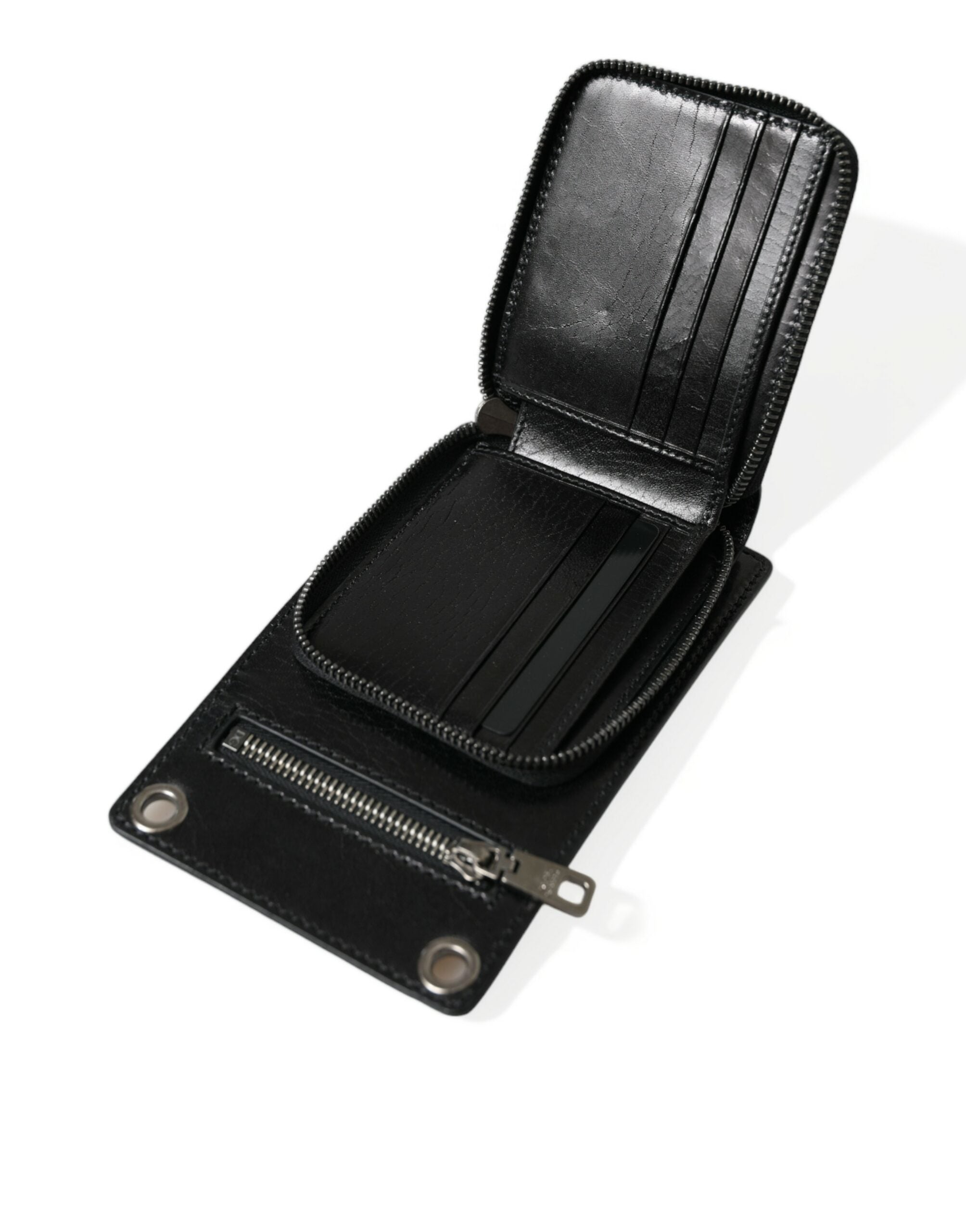 Dolce Gabbana Portefeuille Bandoulière Détachable Noir Cuir de Cheval Avec Emplacement Téléphone Zip - Apparel & Accessories > Handbags, Wallets & Cases > Wallets & Money Clips > Wallets from Dolce & Gabbana