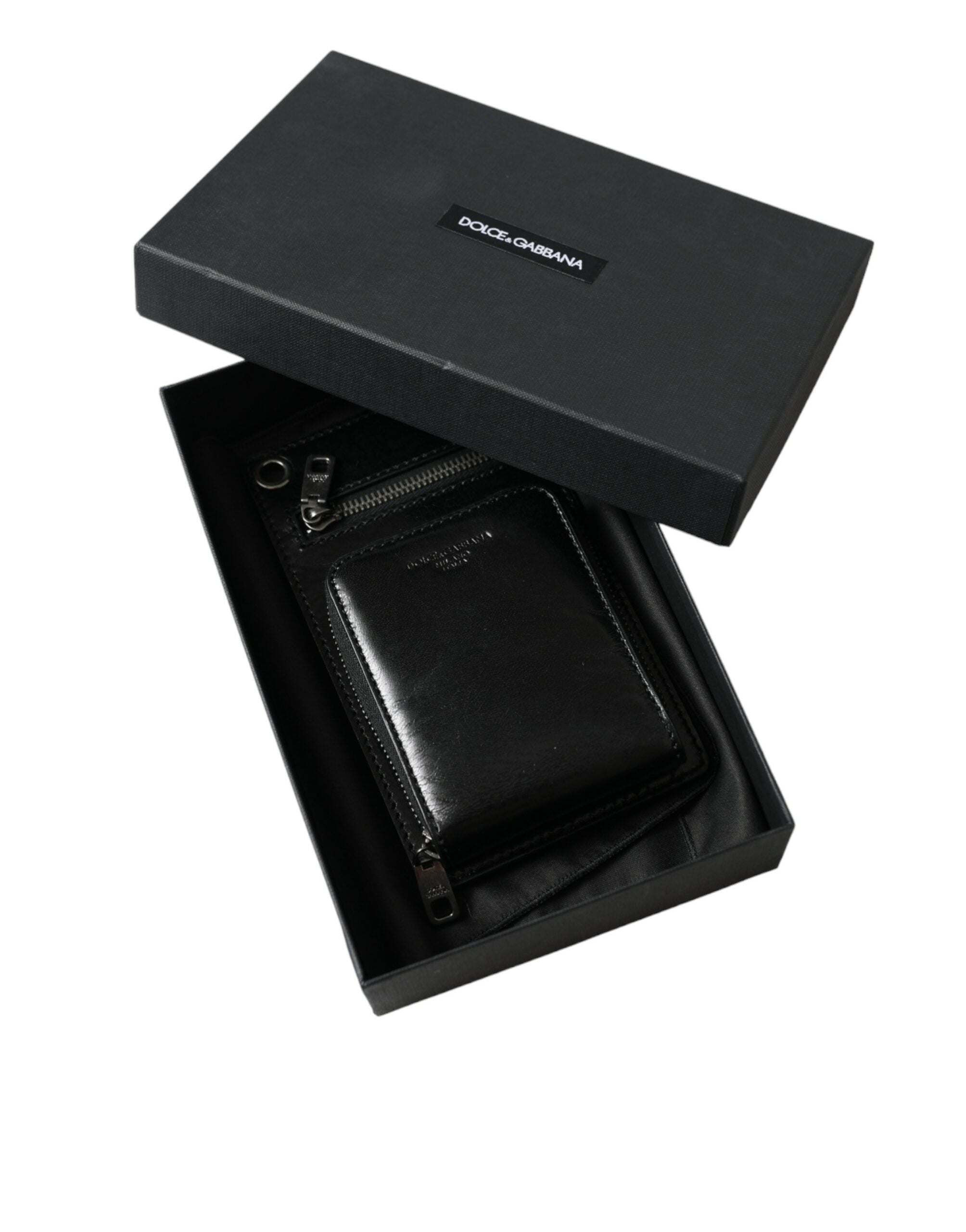Dolce Gabbana Portefeuille Bandoulière Détachable Noir Cuir de Cheval Avec Emplacement Téléphone Zip - Apparel & Accessories > Handbags, Wallets & Cases > Wallets & Money Clips > Wallets from Dolce & Gabbana