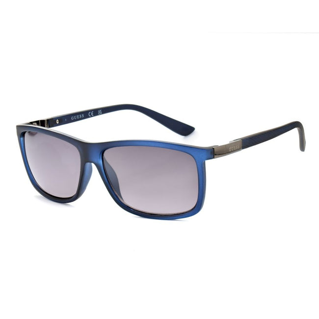 Lunettes de soleil Guess bleu en résine, verres gris, mesures 59/13/140 mm, monture rectangulaire. Hover Image