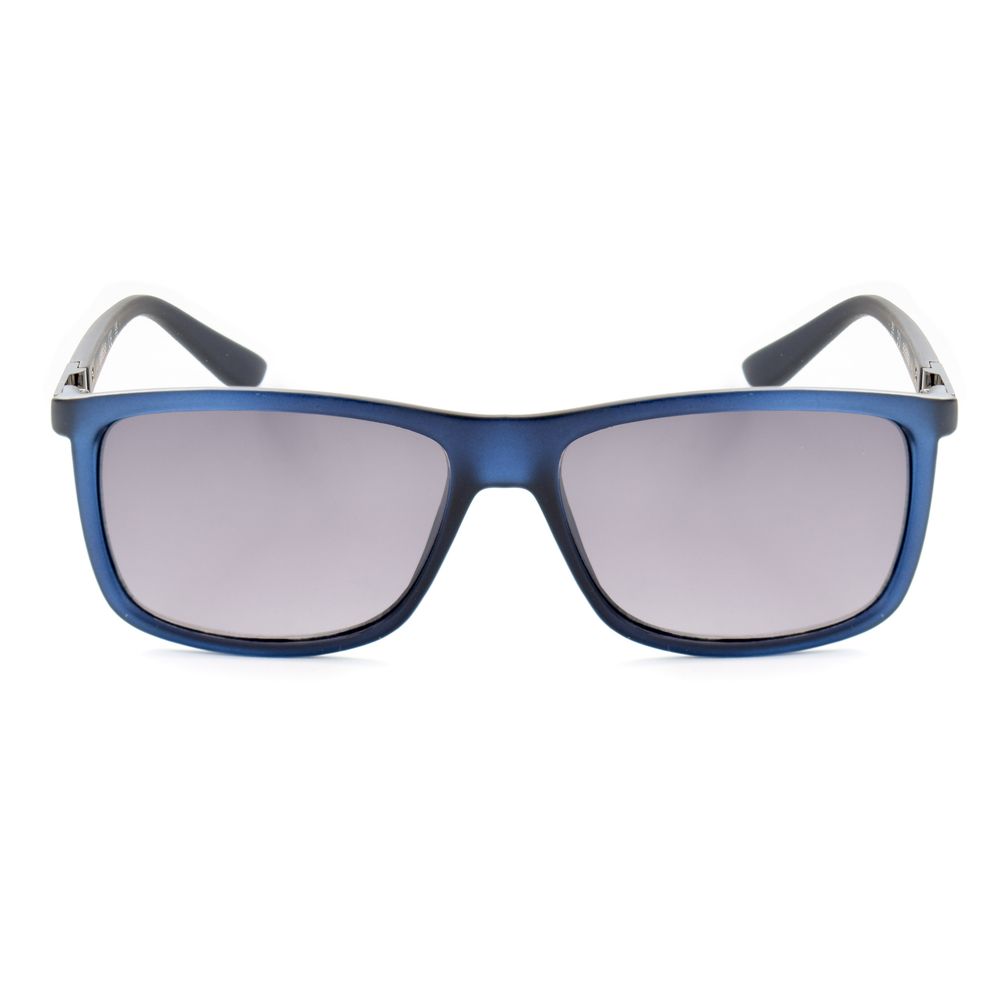 Lunettes de soleil Guess en résine bleue, verres gris, mesures 59/13/140 mm.