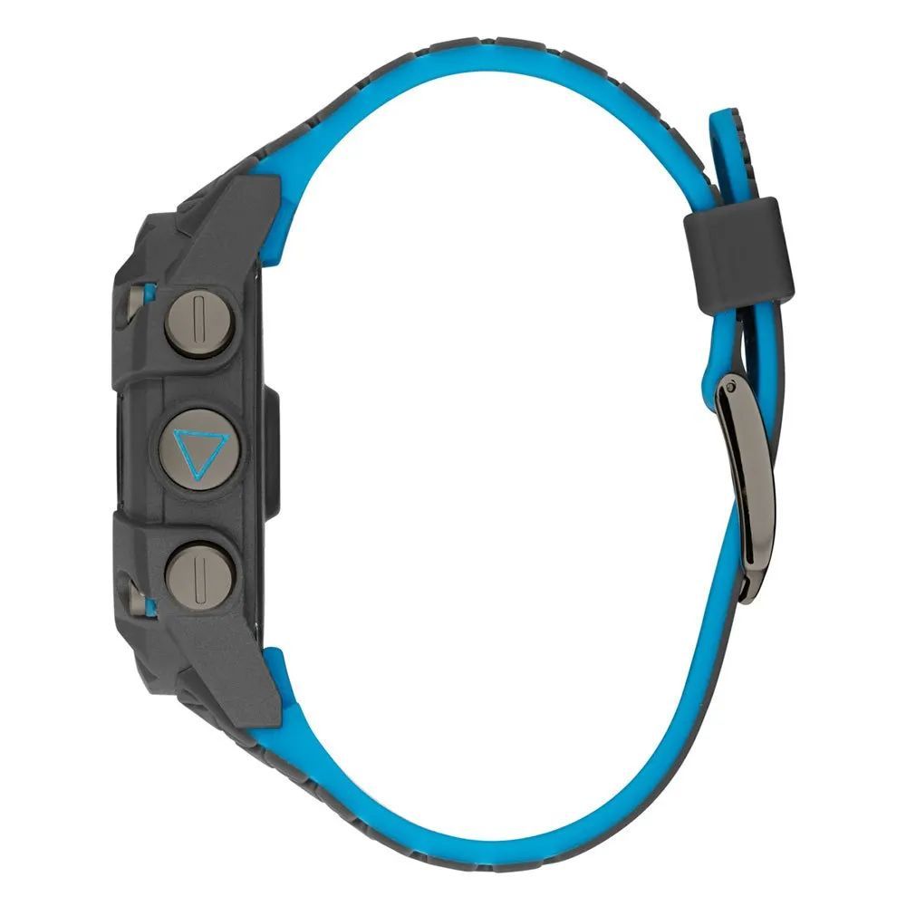 Montre sport en résine grise à affichage numérique, quartz, bracelet et boîtier gris, verre minéral, boucle, 45 mm