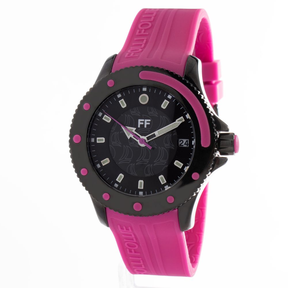 Folli Follie Montre Sport Quartz Violet Plastique Bracelet 40 Mm Cadran Noir Étanche 10 ATM - Apparel & Accessories > Jewelry > Watches from Folli Follie