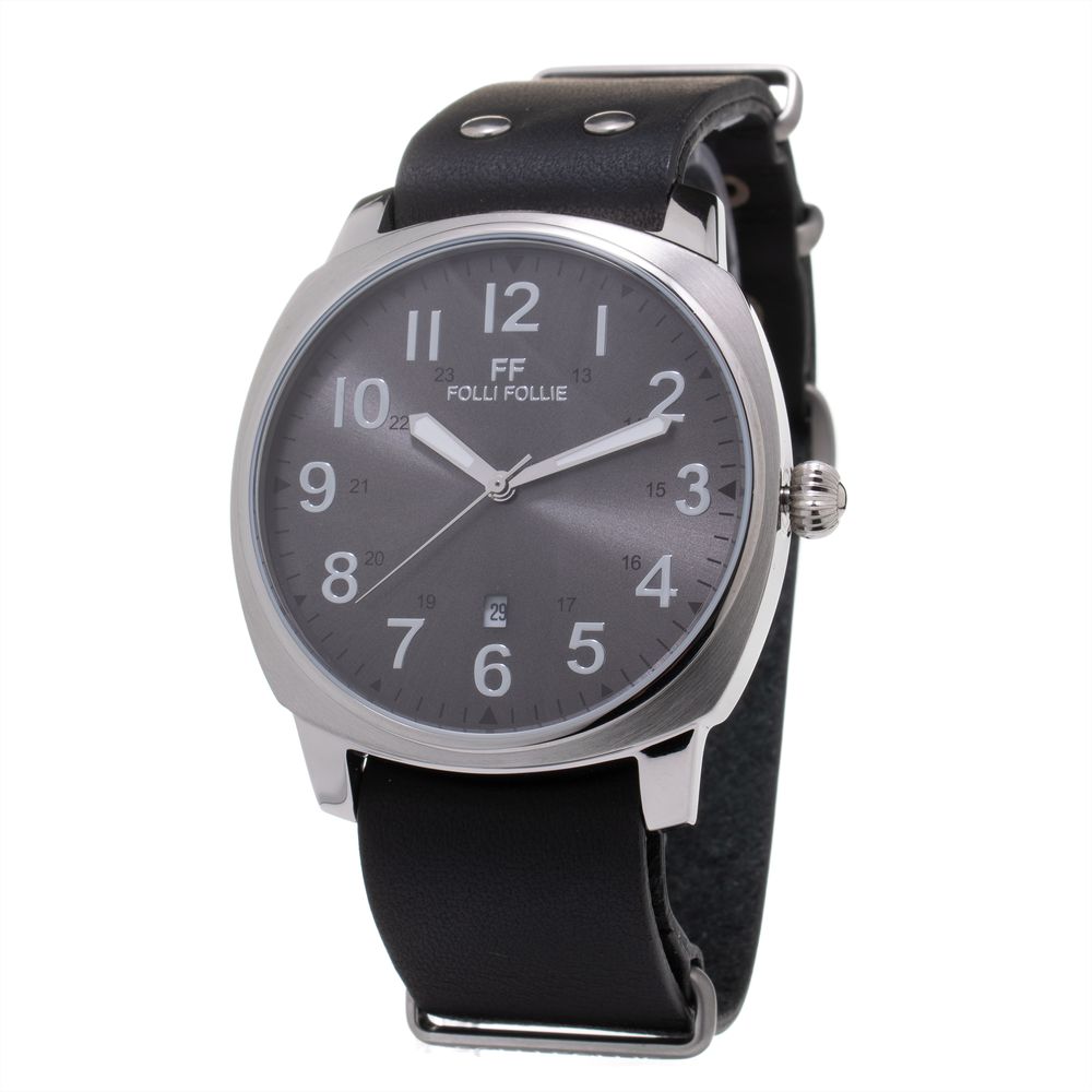 Folli Follie Black Leather Dress Watch - Apparel & Accessories > Jewelry > Watches from Folli Follie