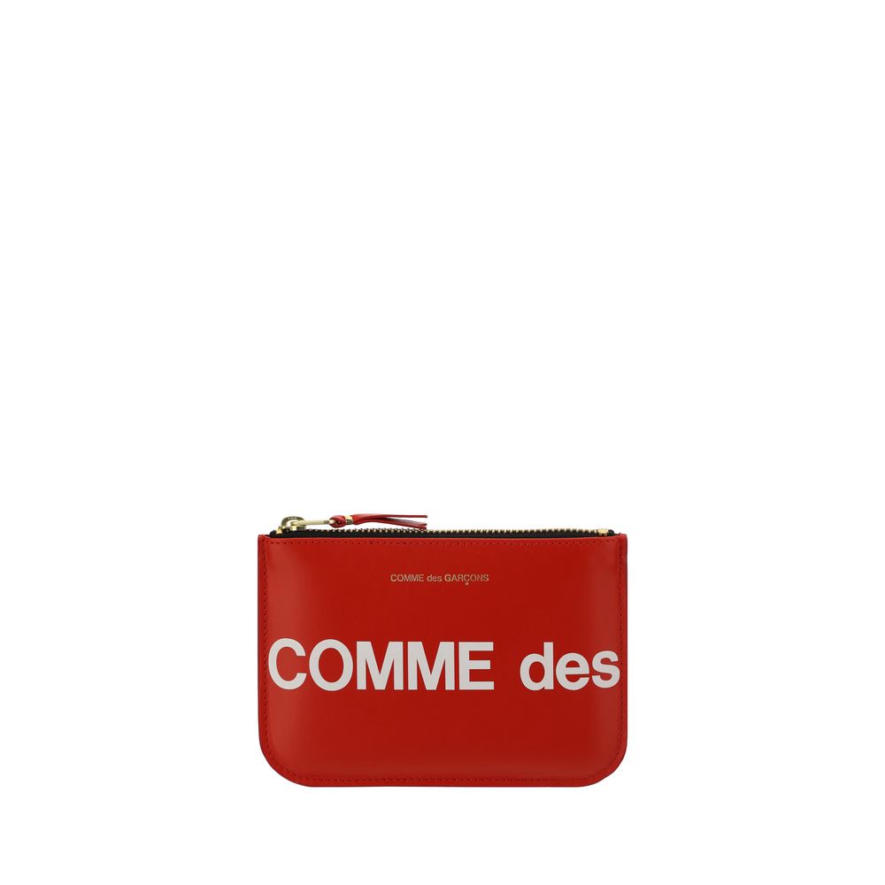 Comme Des Garçons Porte Monnaie En Cuir Veau Rouge Bos Taurus Zip Logo Imprimé Devant Et Dos Doré Gravé - from Comme Des Garçons