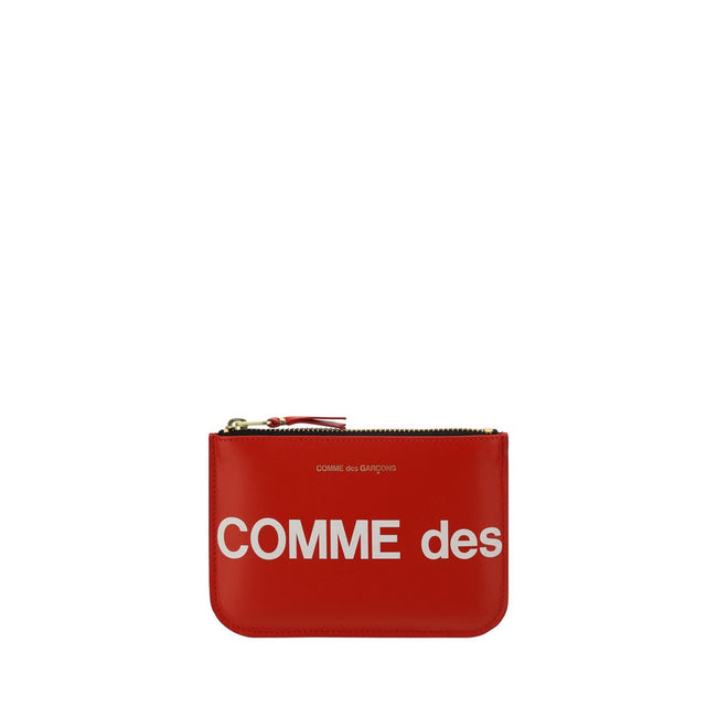 Comme Des Garçons Porte Monnaie En Cuir Veau Rouge Bos Taurus Zip Logo Imprimé Devant Et Dos Doré Gravé - from Comme Des Garçons - Comme Des Garçons | Hollys Men