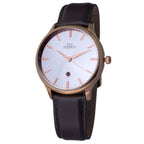 Montre Luca Maranello cuir brun, boîtier acier rosé 44 mm, cadran argenté; verre minéral quartz analogique boucle 5ATM