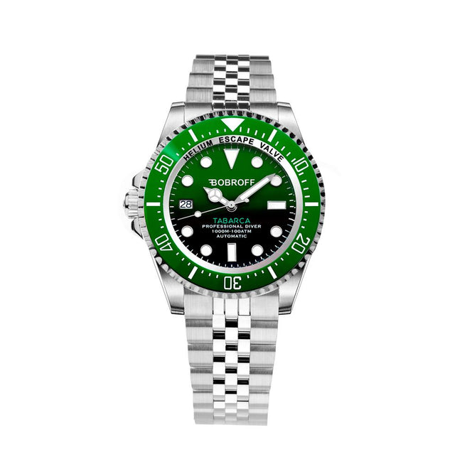 Bobroff Montre Sport Homme Automatique Tabarca – Acier Inoxydable Argenté, Cadran Vert, Verre Saphir, Étanche 100 ATM - Apparel & Accessories > Jewelry > Watches from Bobroff Hover Image