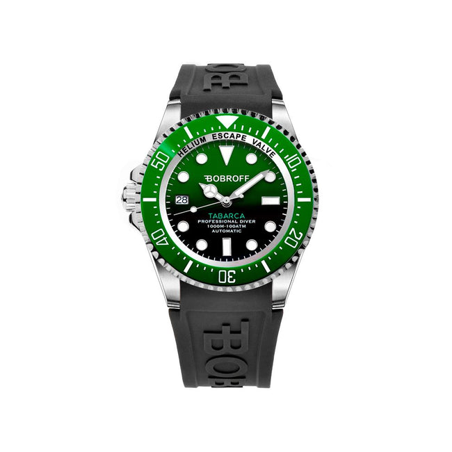 Bobroff Montre Sport Homme Automatique – Bracelet Caoutchouc Noir, Cadran Vert, 100 ATM, Collection Tabarca - Apparel & Accessories > Jewelry > Watches from Bobroff Hover Image
