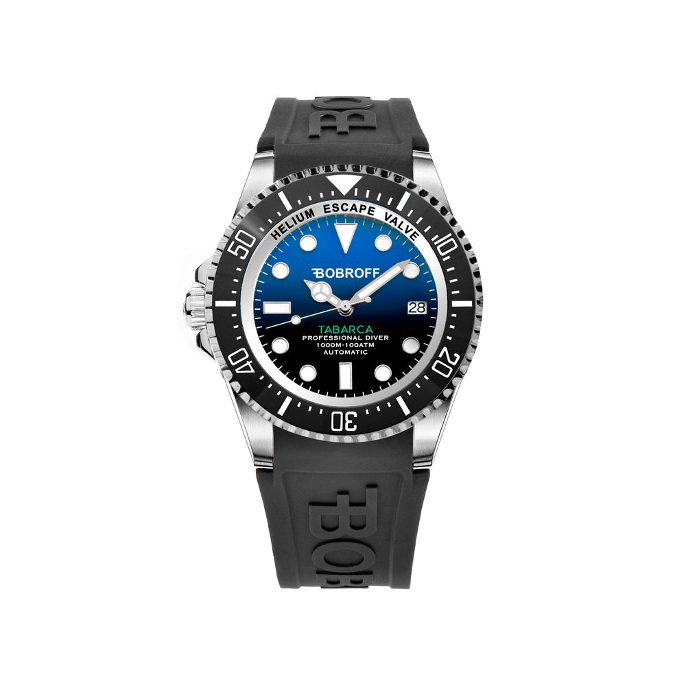 Bobroff Montre Sport Automatique Analogique Verre Saphir Gris Acier Bracelet Silicone Noir Cadran Dégradé Bleu - Apparel & Accessories > Jewelry > Watches from Bobroff