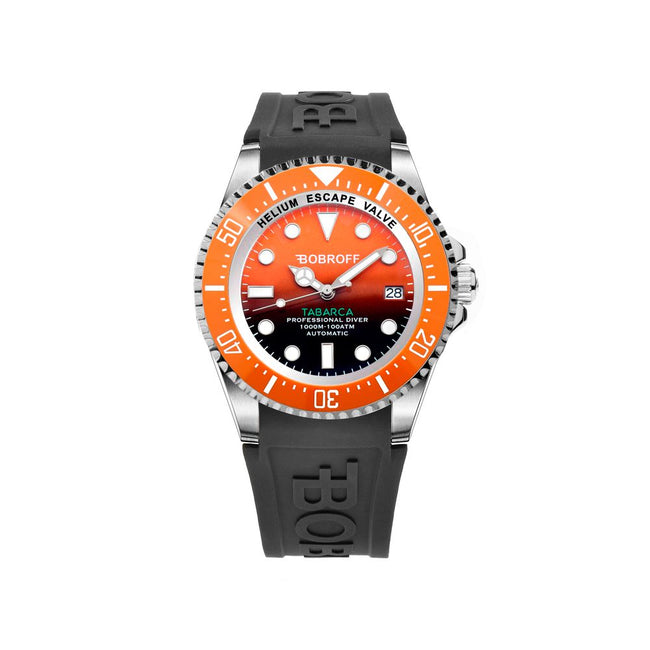 Bobroff Montre Sport Automatique Cadran Orange Verre Saphir Bracelet Caoutchouc Noir 42mm Acier Inox 100 ATM Tabarca - Apparel & Accessories > Jewelry > Watches from Bobroff Hover Image