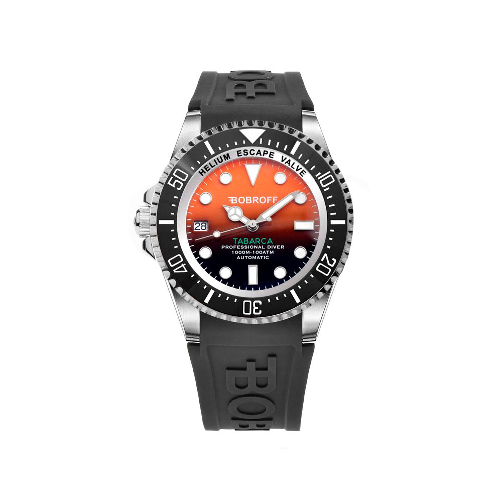 Bobroff Montre Sport Automatique Bracelet Caoutchouc Noir 42mm Orange Dial Verre Saphir Acier Inoxydable Tabarca - Apparel & Accessories > Jewelry > Watches from Bobroff