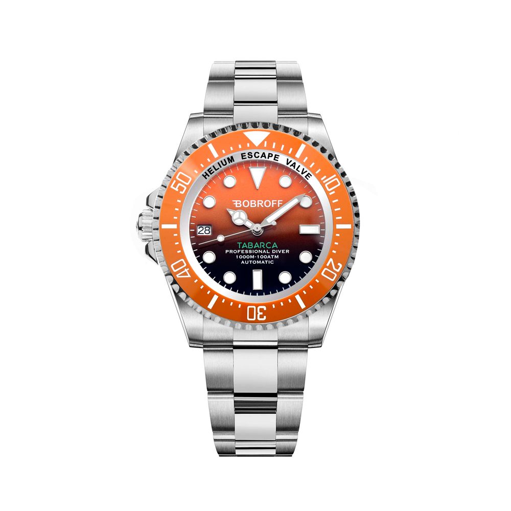 Bobroff Montre Sport Automatique Acier Inox Argenté Verre Saphir 42 Mm Cadran Orange Étanche 100 ATM - Apparel & Accessories > Jewelry > Watches from Bobroff