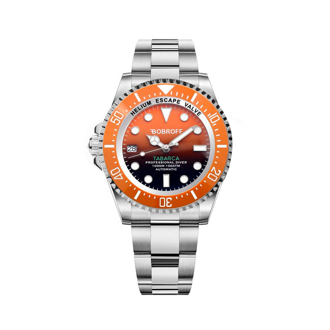 Bobroff Montre Sport Automatique Acier Inox Argenté Verre Saphir 42 Mm Cadran Orange Étanche 100 ATM - Apparel & Accessories > Jewelry > Watches from Bobroff Hover Image