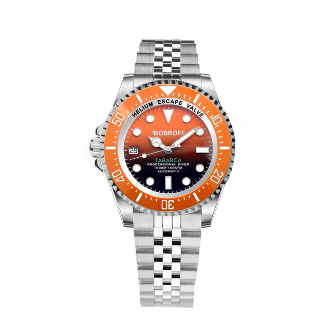 Bobroff montre habillée en acier inoxydable argenté mouvement automatique cadran orange, verre saphir, étanche 100ATM Hover Image