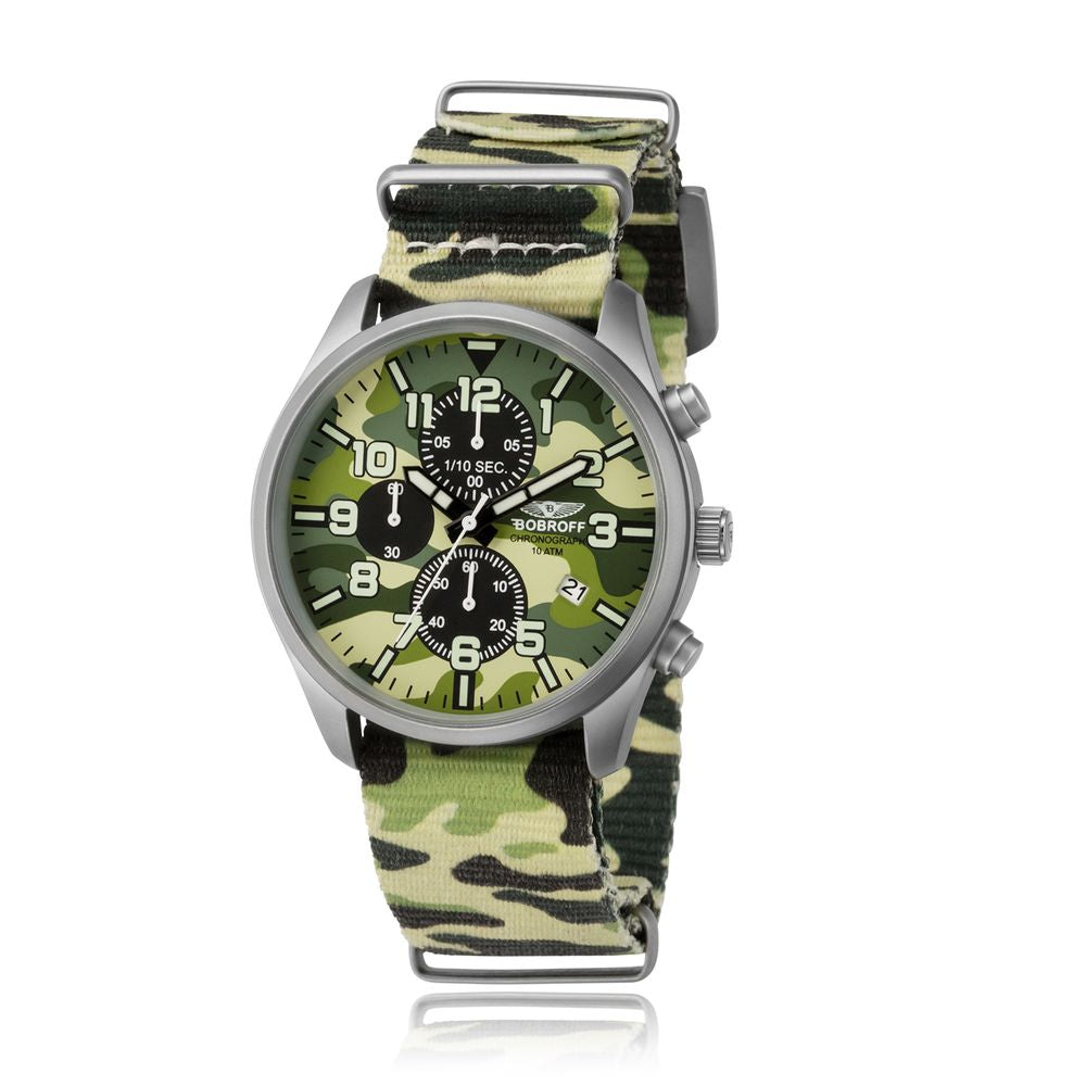 Bobroff Montre Sport Nylon Armée Quartz 42 Mm Camouflage Graphite Acier Boucle Étanche 10 ATM - Apparel & Accessories > Jewelry > Watches from Bobroff