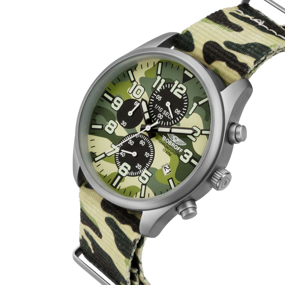 Bobroff Montre Sport Nylon Armée Quartz 42 Mm Camouflage Graphite Acier Boucle Étanche 10 ATM - Apparel & Accessories > Jewelry > Watches from Bobroff