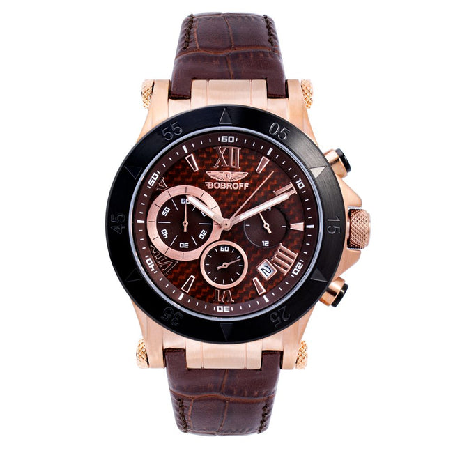 Bobroff Montre Habillée Quartz Analogique Bracelet Cuir Marron 44mm Verre Saphir Cadran Marron Étanche 10 ATM Hover Image