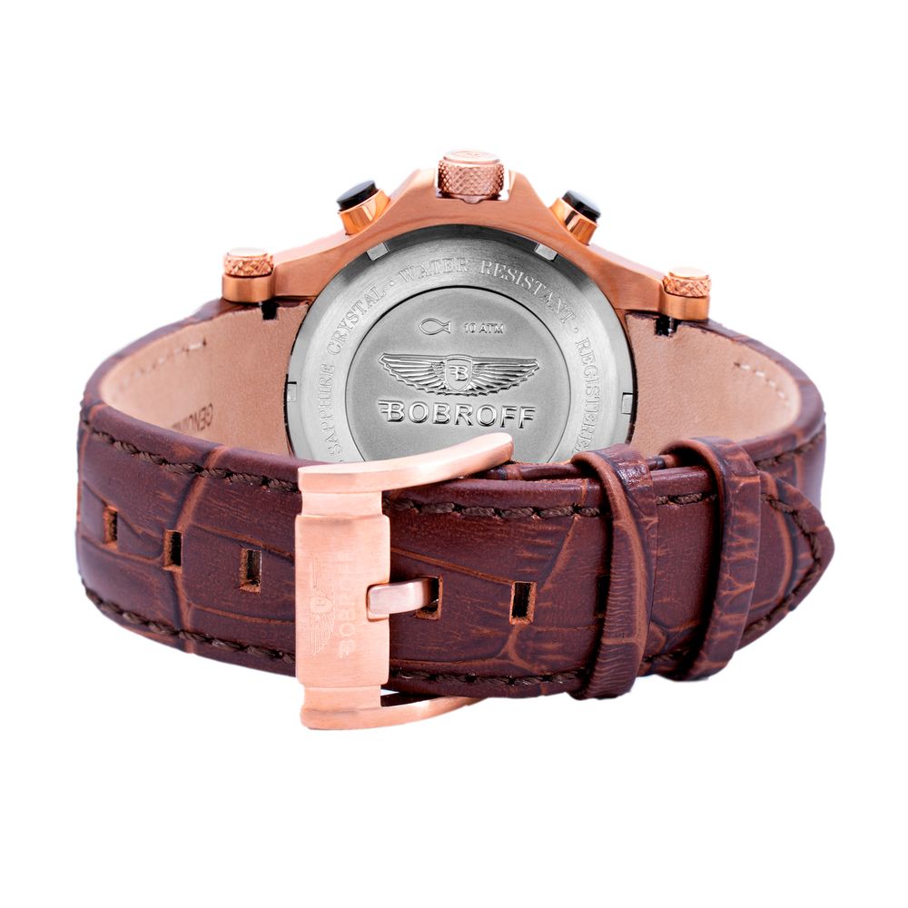 Bobroff Montre Habillée Quartz Analogique Bracelet Cuir Marron 44mm Verre Saphir Cadran Marron Étanche 10 ATM - Apparel & Accessories > Jewelry > Watches from Bobroff