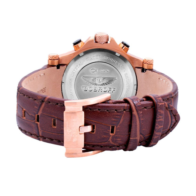 Bobroff Montre Habillée Quartz Analogique Bracelet Cuir Marron 44mm Verre Saphir Cadran Marron Étanche 10 ATM Main Image