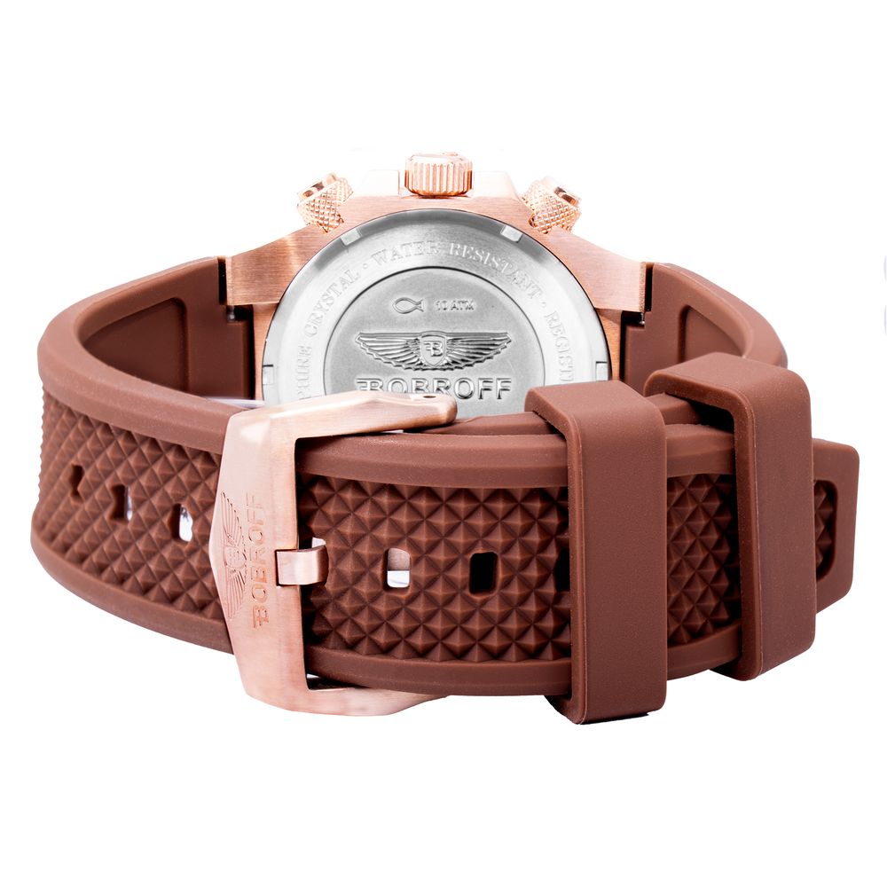 Bobroff Montre Dress Quartz Boîtier Acier Or Rose Bracelet Caoutchouc Brun Cadran Brun Verre Saphir 44 Mm 10 ATM Boucle - Apparel & Accessories > Jewelry > Watches from Bobroff