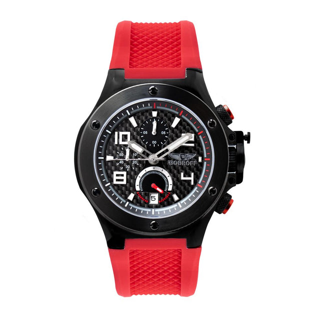 Bobroff Montre Sport Quartz Cadran Noir À Fibre De Carbone, Bracelet Caoutchouc Rouge, 10 ATM Hover Image