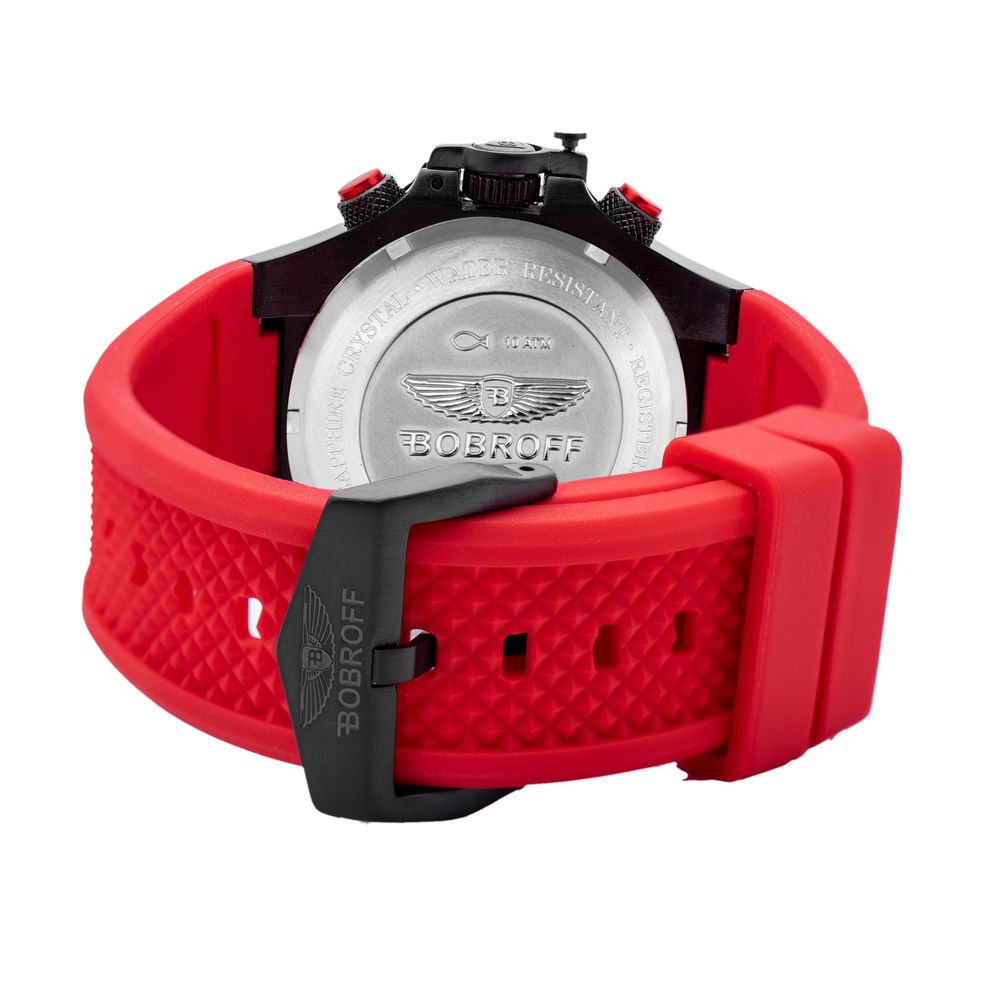 Bobroff Montre Sport Quartz Cadran Noir À Fibre De Carbone, Bracelet Caoutchouc Rouge, 10 ATM - Apparel & Accessories > Jewelry > Watches from Bobroff