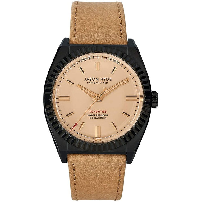 Montre habillée Jason Hyde quartz analogique 40mm, boîtier noir et bracelet beige en cuir. - Jason Hyde | Hollys Men
