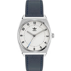 Adidas Montre Homme Code Two Quartz Bracelet Cuir Bleu 37 Mm Boîtier Acier Gris Dial Blanc Minéral Étanche 5ATM - Apparel & Accessories > Jewelry > Watches from Adidas